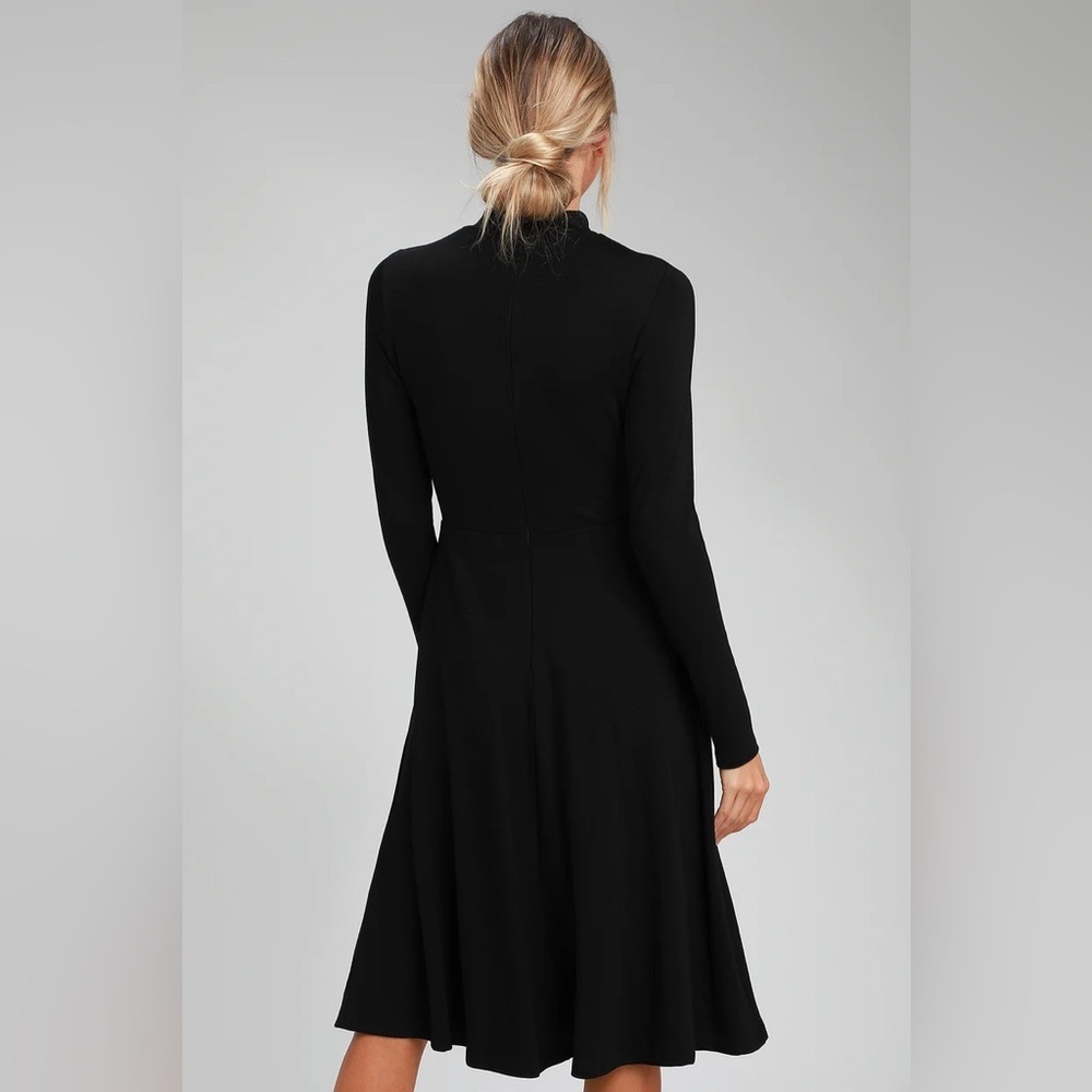 H&M Black Dress Long Sleeve Mock Neck Cute Business Casual Dark Academia NWOT - Picture 2 of 11